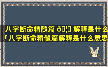 八字断命精髓篇 🦅 解释是什么「八字断命精髓篇解释是什么意思 🌳 」